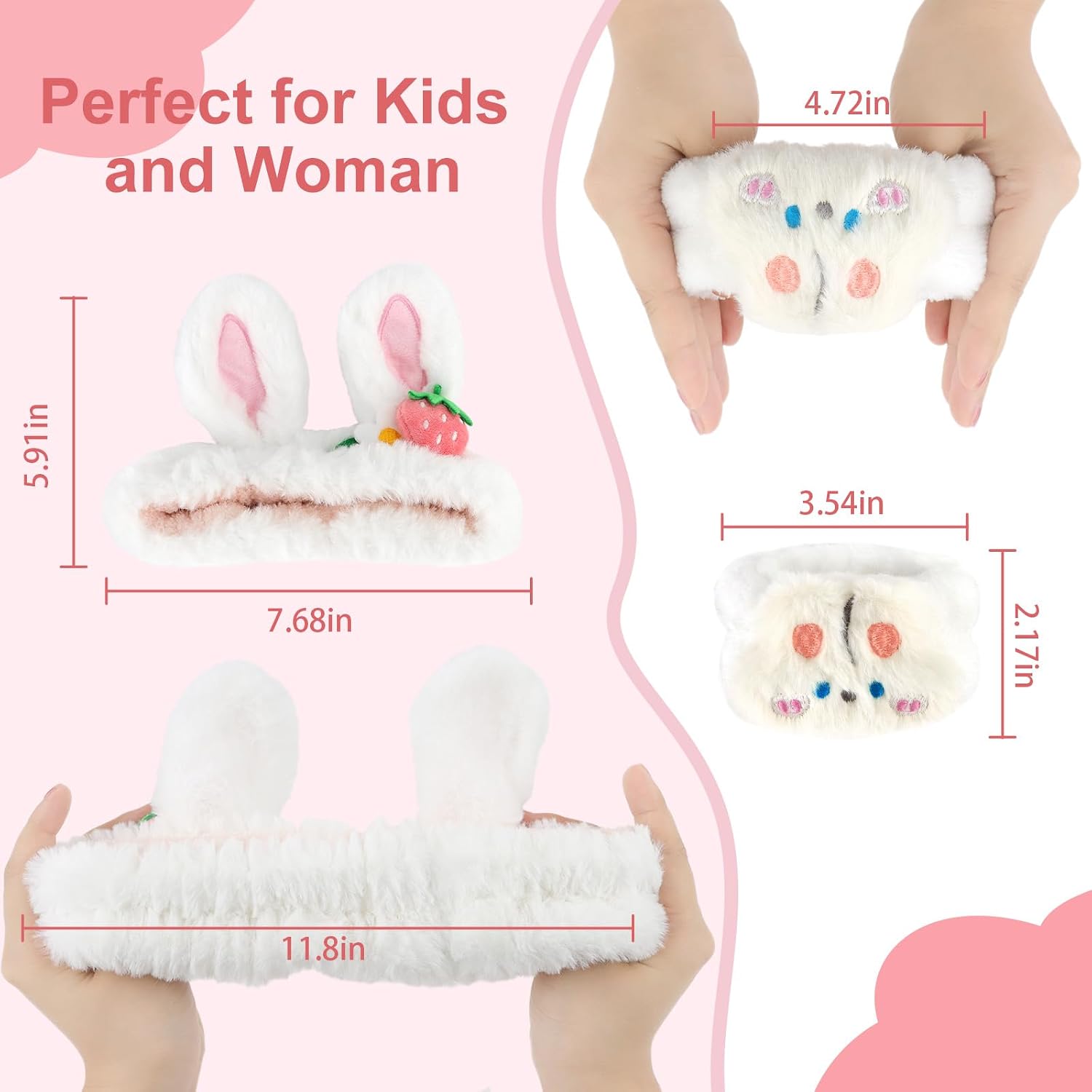 CAVETEE 3 Piece Cute Headband Set - Spa Cosmetic Elastic Headband, Wristband for Women, Face Skincare and Shower