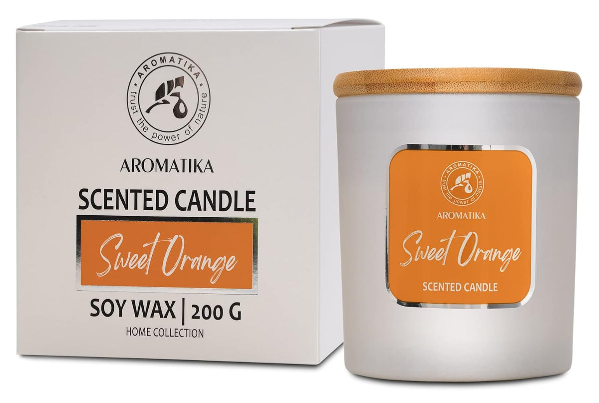 Sweet Orange Essential Oil Aromatherapy Soywax Candle - Up to 45 Hours Burn Time - Glass Candle Gift - Luxury and Sensual Soy