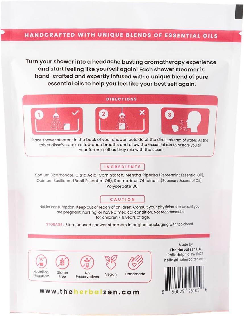 Head Hug Shower Steamers Aromatherapy for Relief - USA Made Mothers Day Gift for Mom - Peppermint & Rosemary Shower Bomb Tablets – Soothing Natural Essential Oils (10 Pack)