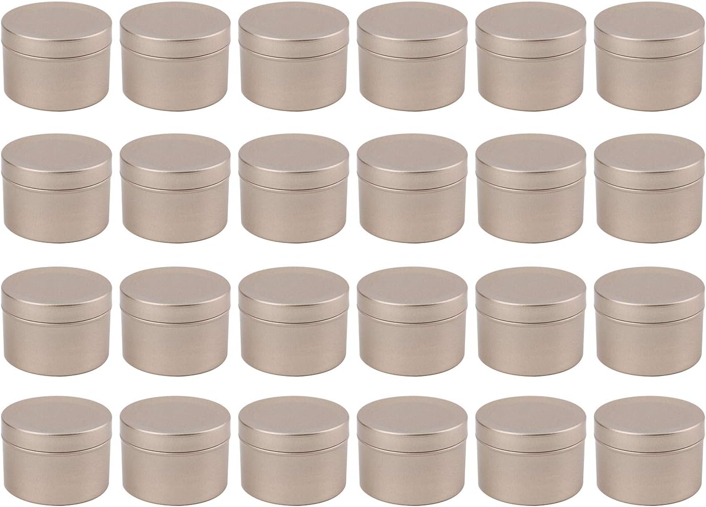 Foraineam 24 Pack 2 oz Round Tin Containers with Slip-on Lids, Aluminum Candle Tin Cans Cosmetic Sample Containers, Frosted Gold Empty Travel Tins Metal Storage Jars for Salve, Spice, Candies, Crafts