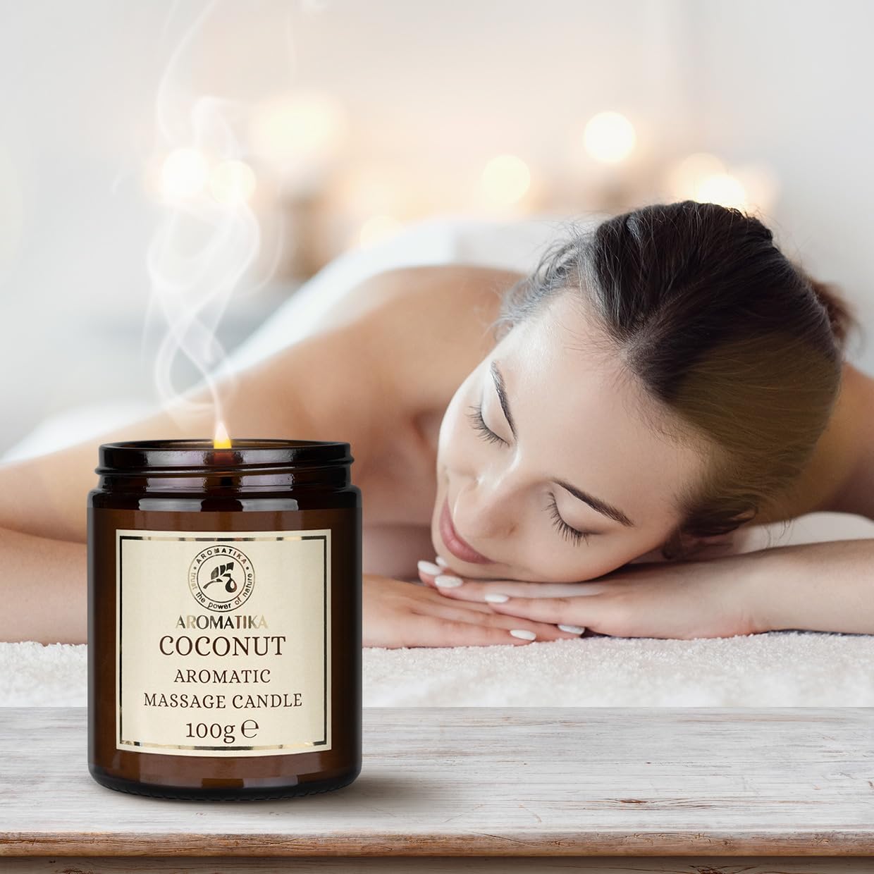 AROMATIKA Coconut Scented Massage Candle - Soy Wax 3.5Oz - Relaxing Massage Candle - Aromatherapy