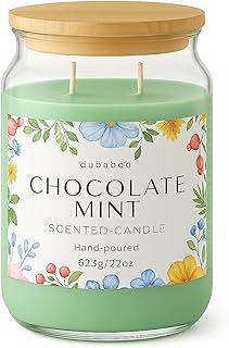 Large 22oz Soy Candle – Long Lasting 80+ Hour Burn, Hand Poured Clean Burning Scented Candle with Cotton Wick, Reusable Glass Jar – Chocolate Mint | DUBABOO