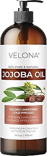 velona Jojoba Oil - 16 fl oz (With Pump) | 100% Pure and Natural | Golden, Unrefined, Cold Pressed, Hexane Free | Moisturizing Face, Hair, Body, Skin Care