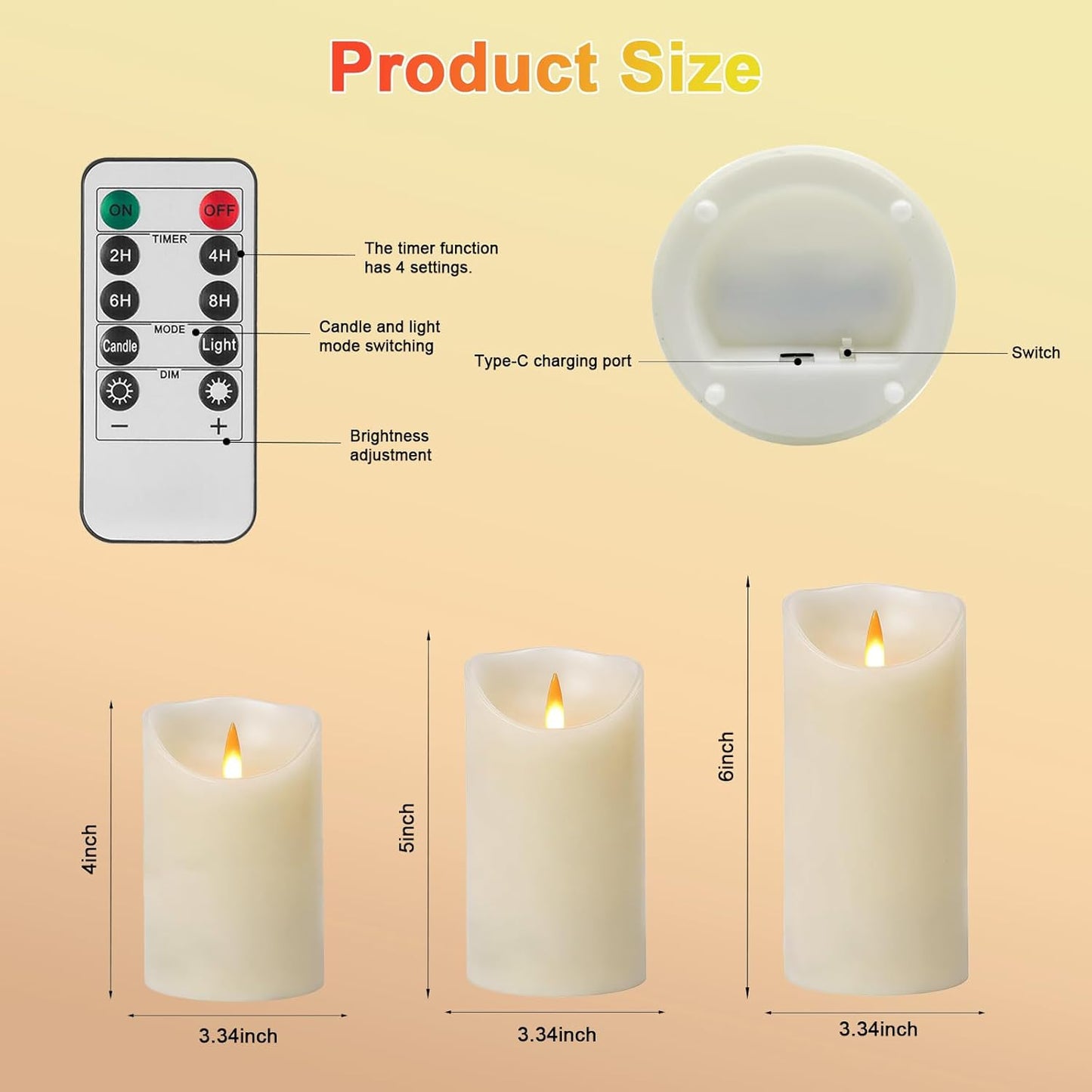 Autbye Rechargeable Flameless Candle, Realistic 3D Flickering Warm Flame, LED Candle with Remote Control & Timer for Holiday, Wedding, Patio and Home Decoration