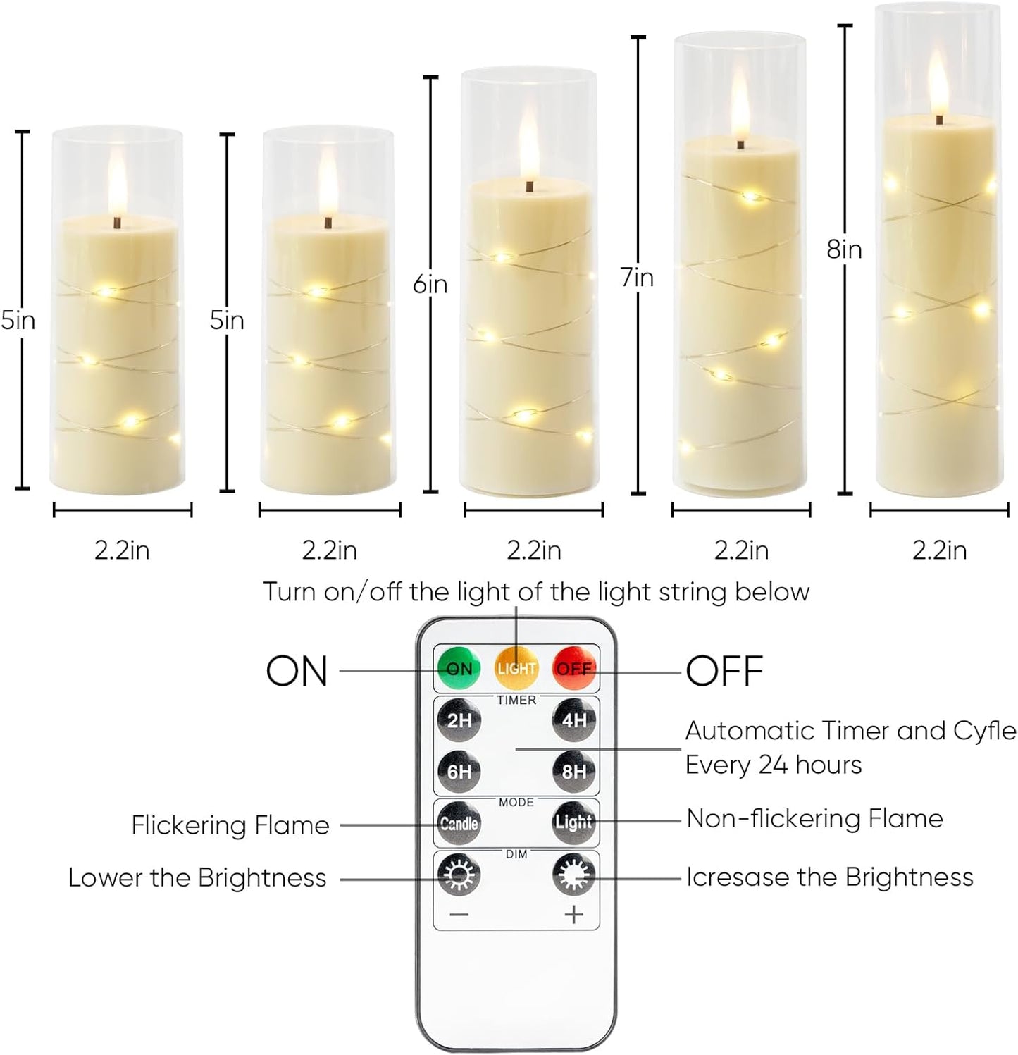 Homemory Ivory Flameless LED Candles with Remote Control & Timer, Battery Operated Star Lights, Fake Candles, Star Lights Set of 5 for Wedding Decor