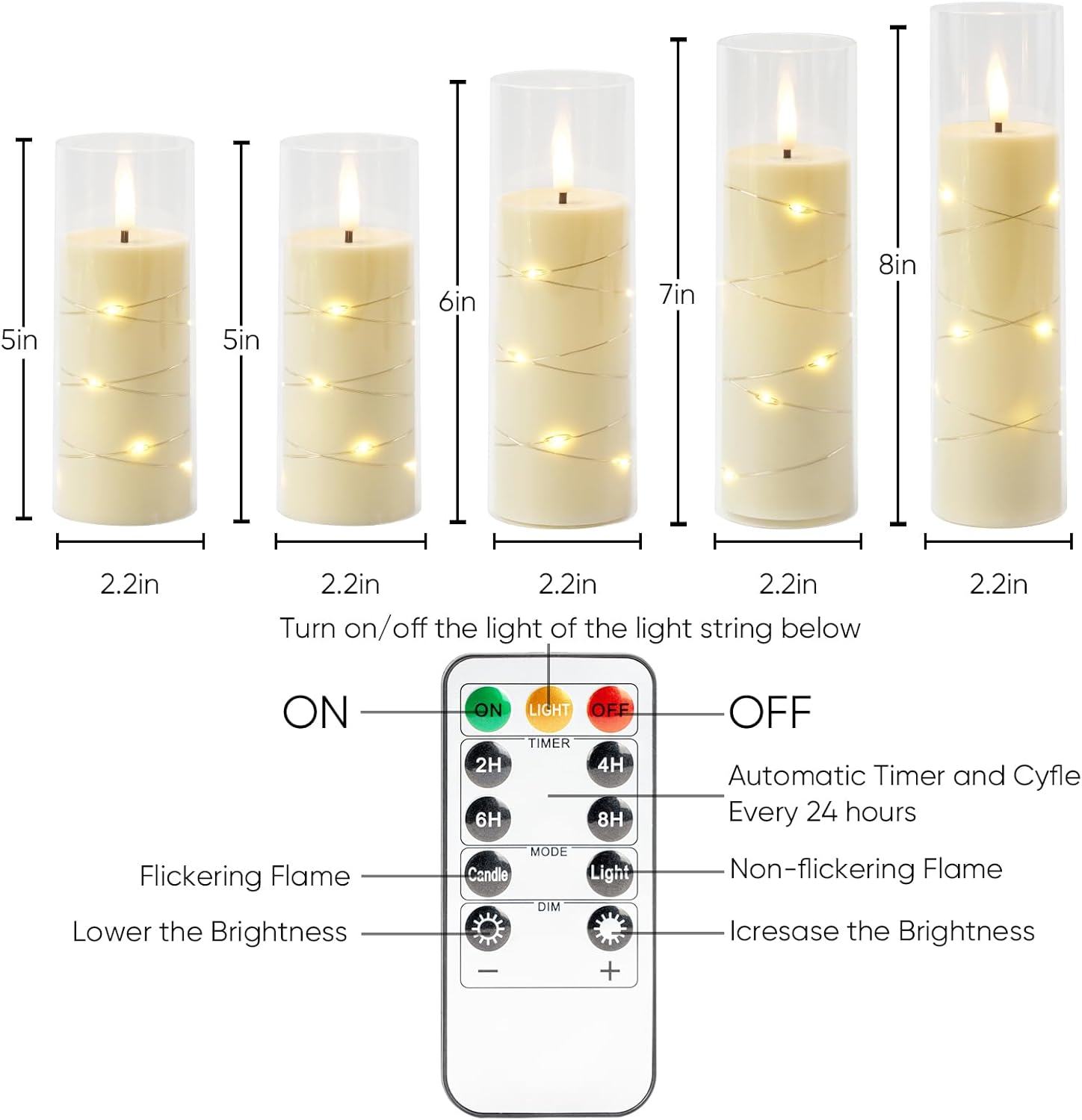 Homemory Ivory Flameless LED Candles with Remote Control & Timer, Battery Operated Star Lights, Fake Candles, Star Lights Set of 5 for Wedding Decor