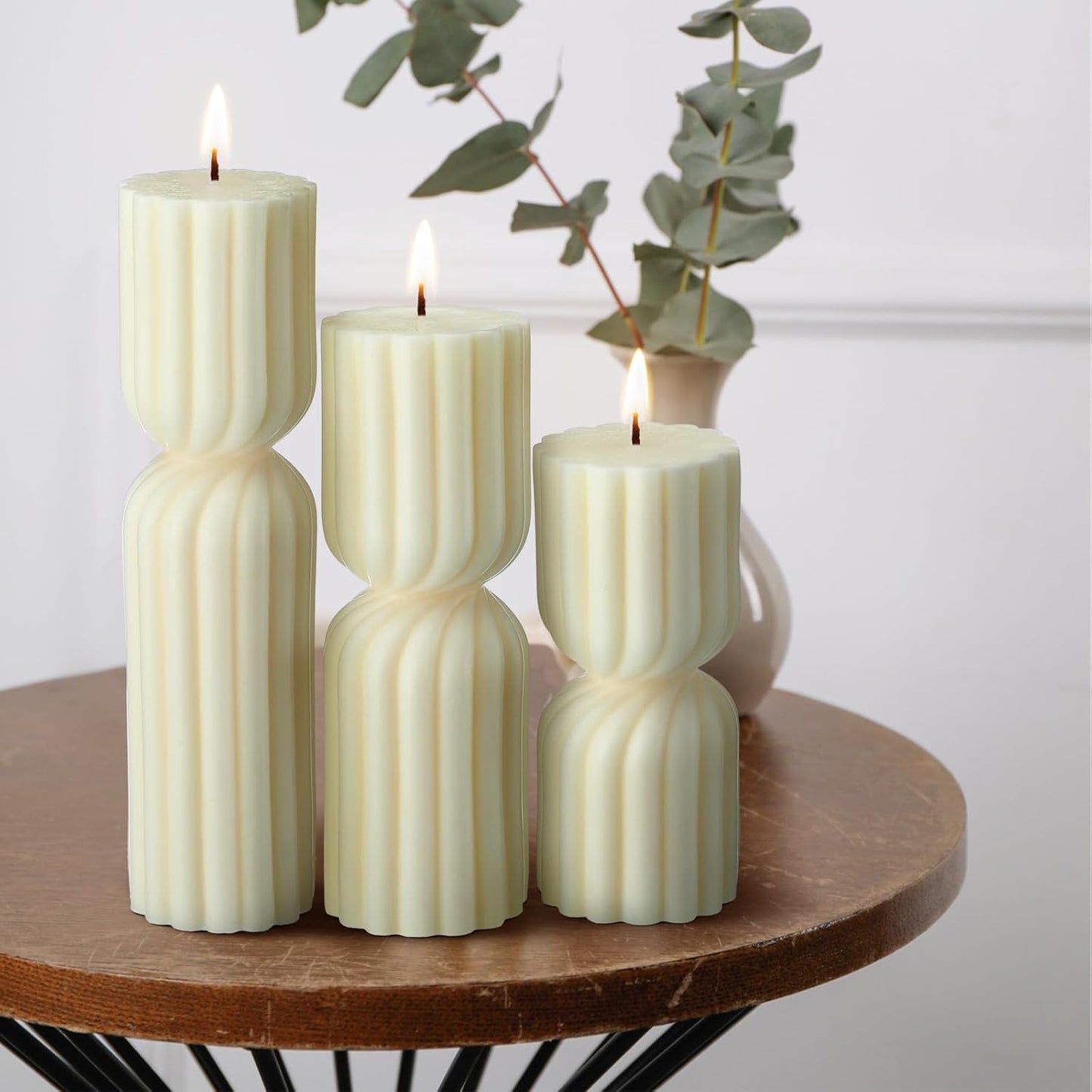 Conelist Ribbed Pillar Candles Set of 3 Width 2.4" High 5.5" 7" 9" Handmade Scented Soy Wax Candle Natural Aesthetic Candles Housewarming Gift Decorative Candles for Home Decor(White)