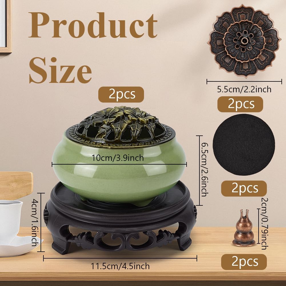 WEBEEDY 6 Pcs Ceramic Incense Burner Set Complete Incense Burning Kit Include 2 Ceramic Incenses Burner, 2 Lotus Incenses Holder Tray & 2 Stand for Home Fragrance Meditation Decoration Gift