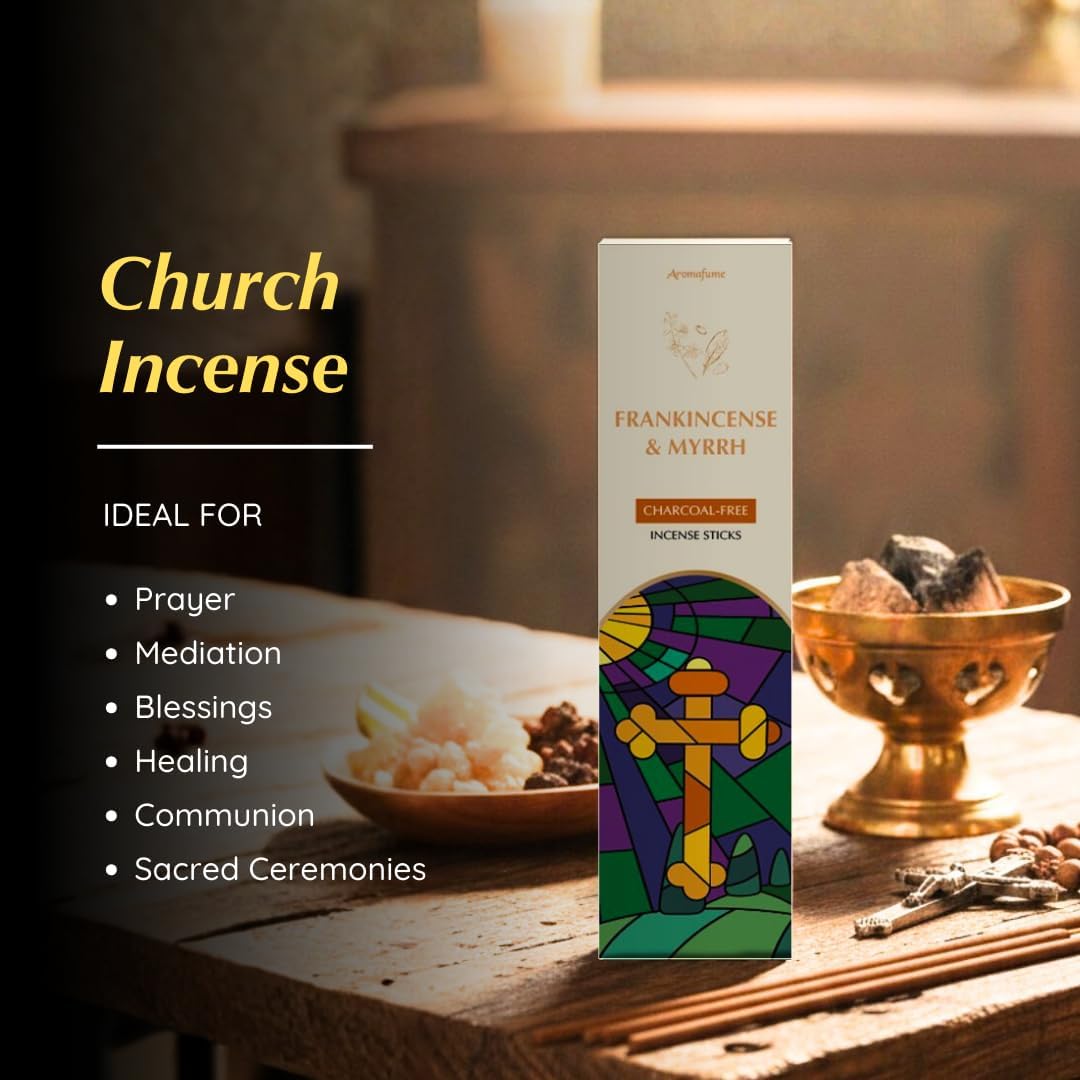 Frankincense & Myrrh Luxury Incense Sticks by Aromafume| 3x30 Sticks for Prayer, Meditation, Aromatherapy, Purification & Protection| Charcoal Free| Long Lasting Aroma, Spiritual Gifts