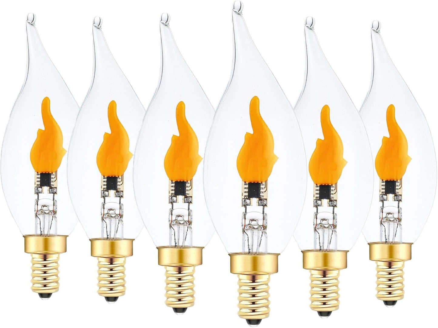 Sunaiony Flickering Flame Light Bulbs, E12 LED Flicker Candelabra Flame Effect Light Bulb for Decoration, Clear Glass CA11 Shape, 6 Pack