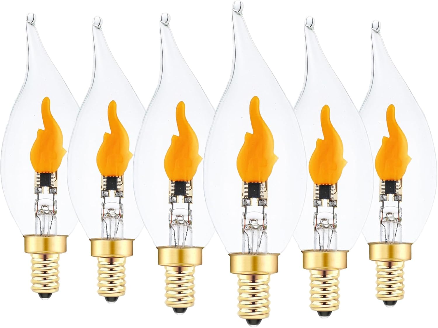 Sunaiony Flickering Flame Light Bulbs, E12 LED Flicker Candelabra Flame Effect Light Bulb for Decoration, Clear Glass CA11 Shape, 6 Pack
