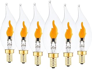 Sunaiony Flickering Flame Light Bulbs, E12 LED Flicker Candelabra Flame Effect Light Bulb for Decoration, Clear Glass CA11 Shape, 6 Pack