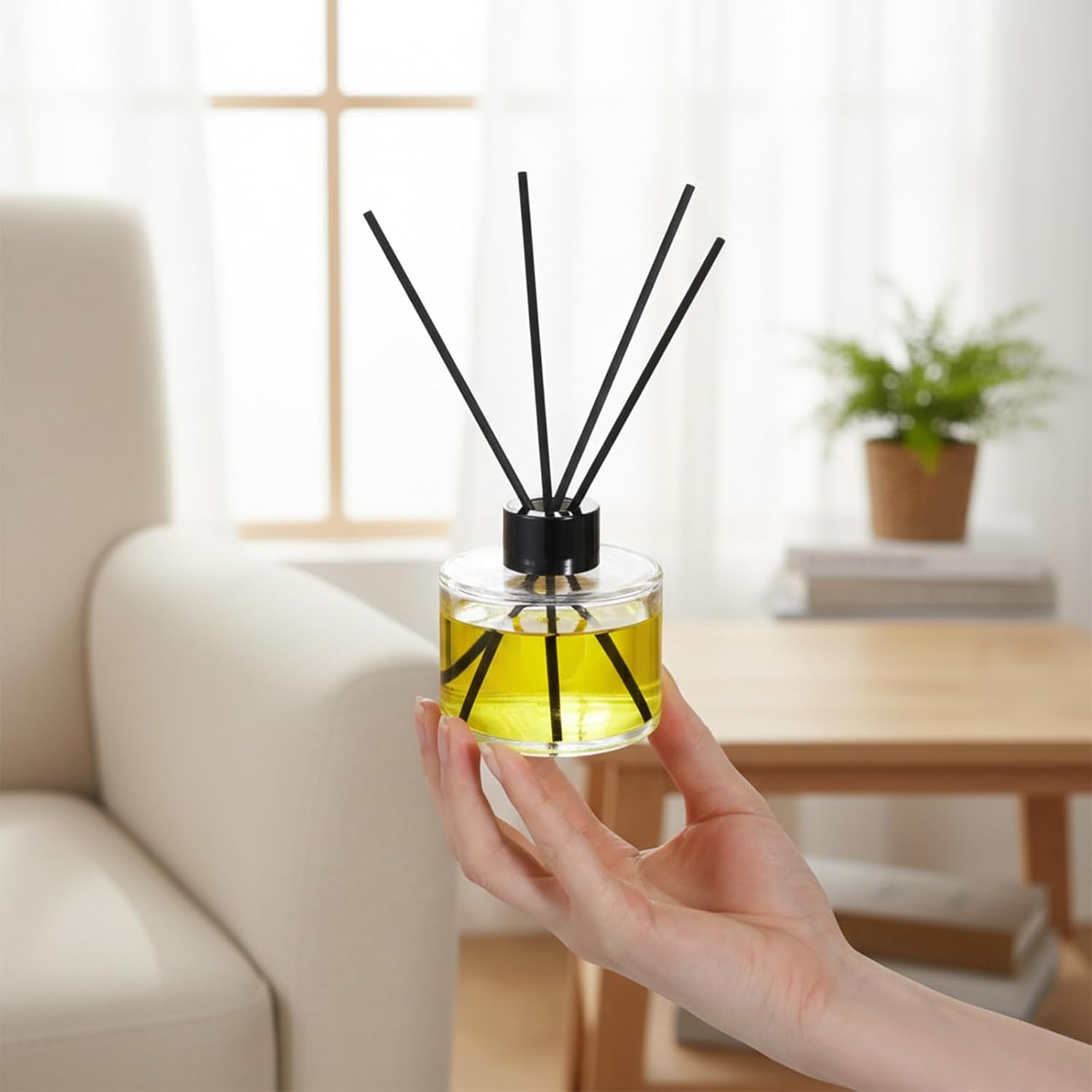 8 PCS Fragrance Glass Diffuser Bottles, Refillable Diffuser Bottles with 40 Pcs Reeds Sticks, Black Caps, Diffuser Jars for Living Room Home Replacement Fragrance DIY Decor, 100ML