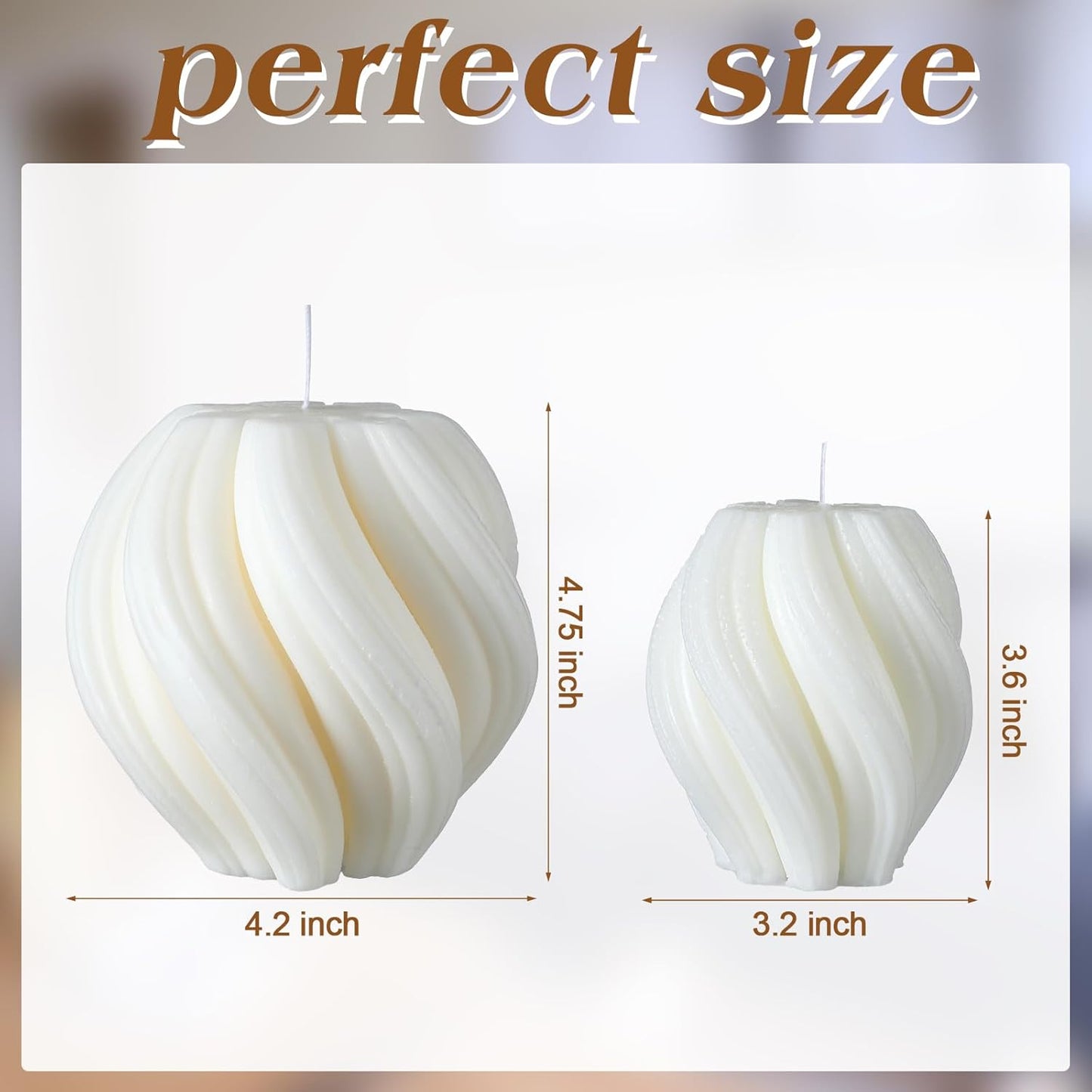 MTLEE 2 Pcs Spiral Swirl Candle Large Aesthetic Pillar Scented Soy Wax Twirl Elegant Decorative Candles Beautiful Housewarming Gift for Home Room Bedroom Shelf Decor(White)