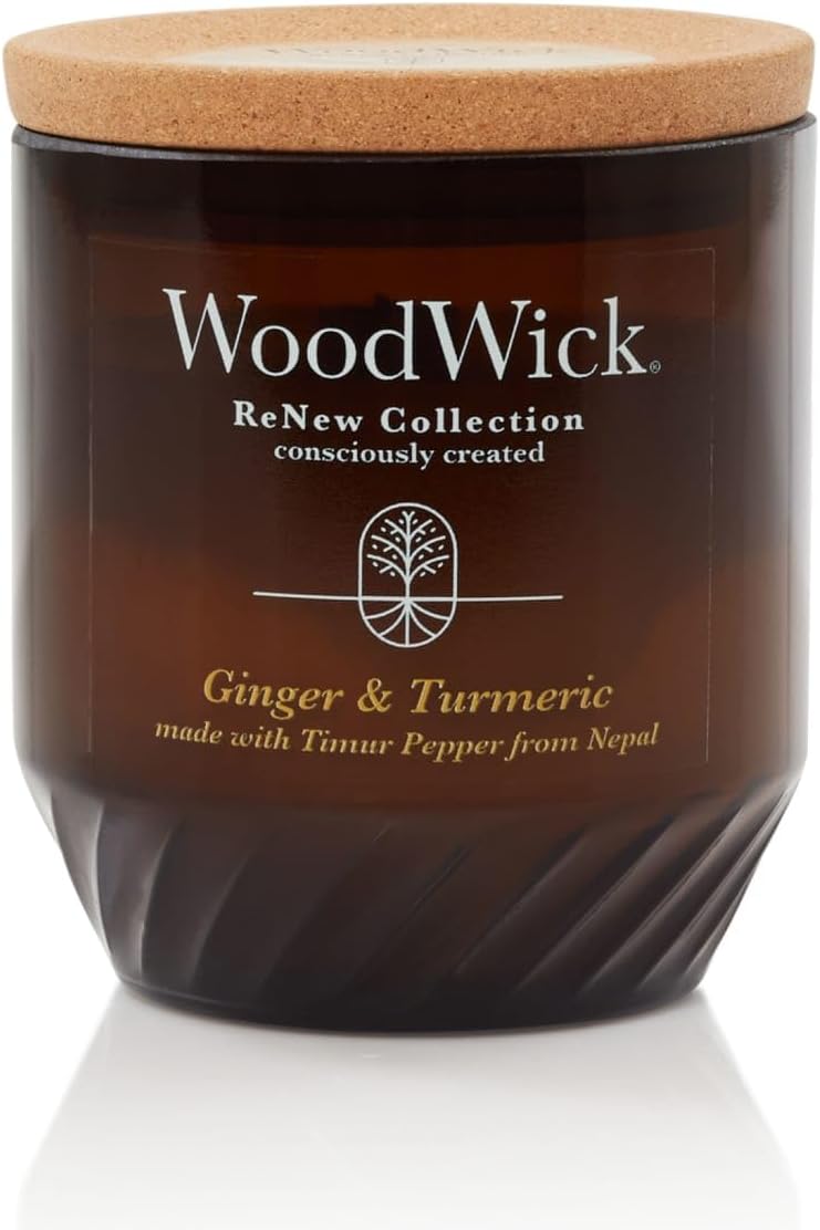 WoodWick Ginger & Turmeric Gifts for Women and Men, 6 oz. Renew Medium Candle with Crackling Wick