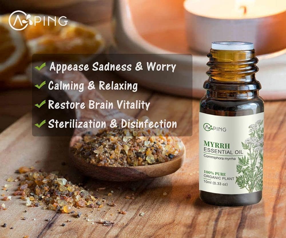 2-Pack Myrrh Essential Oil - 100% Pure Organic Natural Plant (Commiphora myrrha) Myrrh Oil for Diffuser, Aroma, Spa, Massage, Yoga, Perfume, Body - 2x10ML