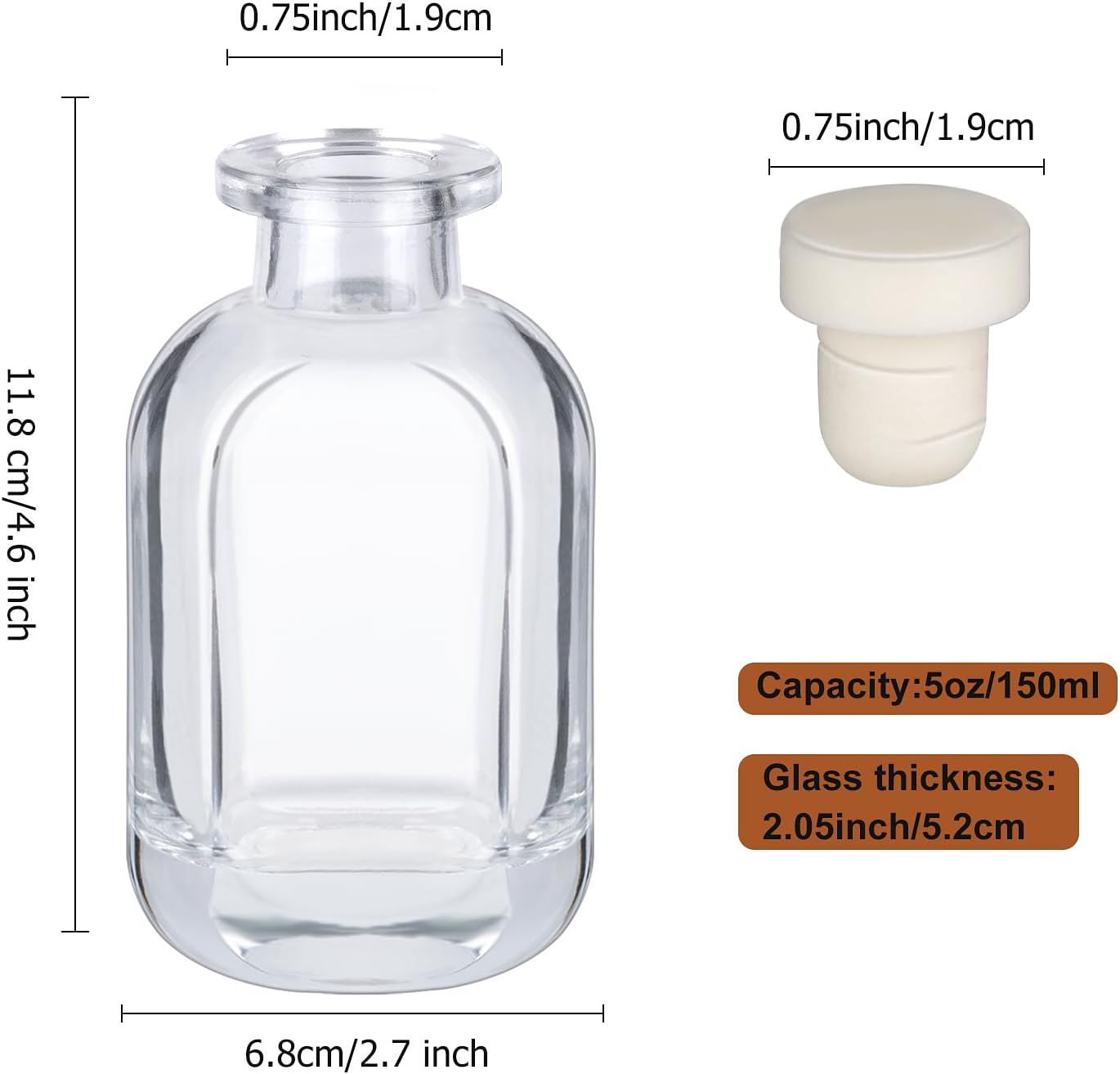 Glass Diffuser Bottles 2 Pack 5oz/150ml Reed Diffuser Sticks Refillable Aromatherapy Storage Container (Clear)