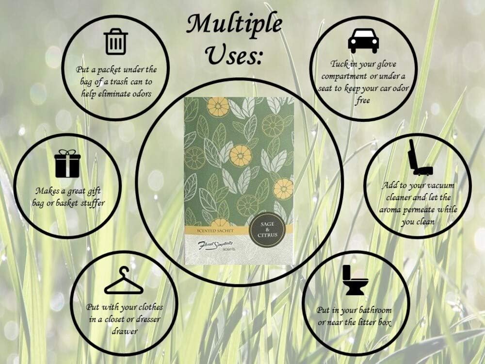 Simplicity Scents Sage and Citrus Scented Sachets Pack of 6, Everyday - Long-Lasting Scented Bags, Home Fragrance, Air Freshener & Deodorizer for Closet, Room, Drawer, or Cars, Made in USA