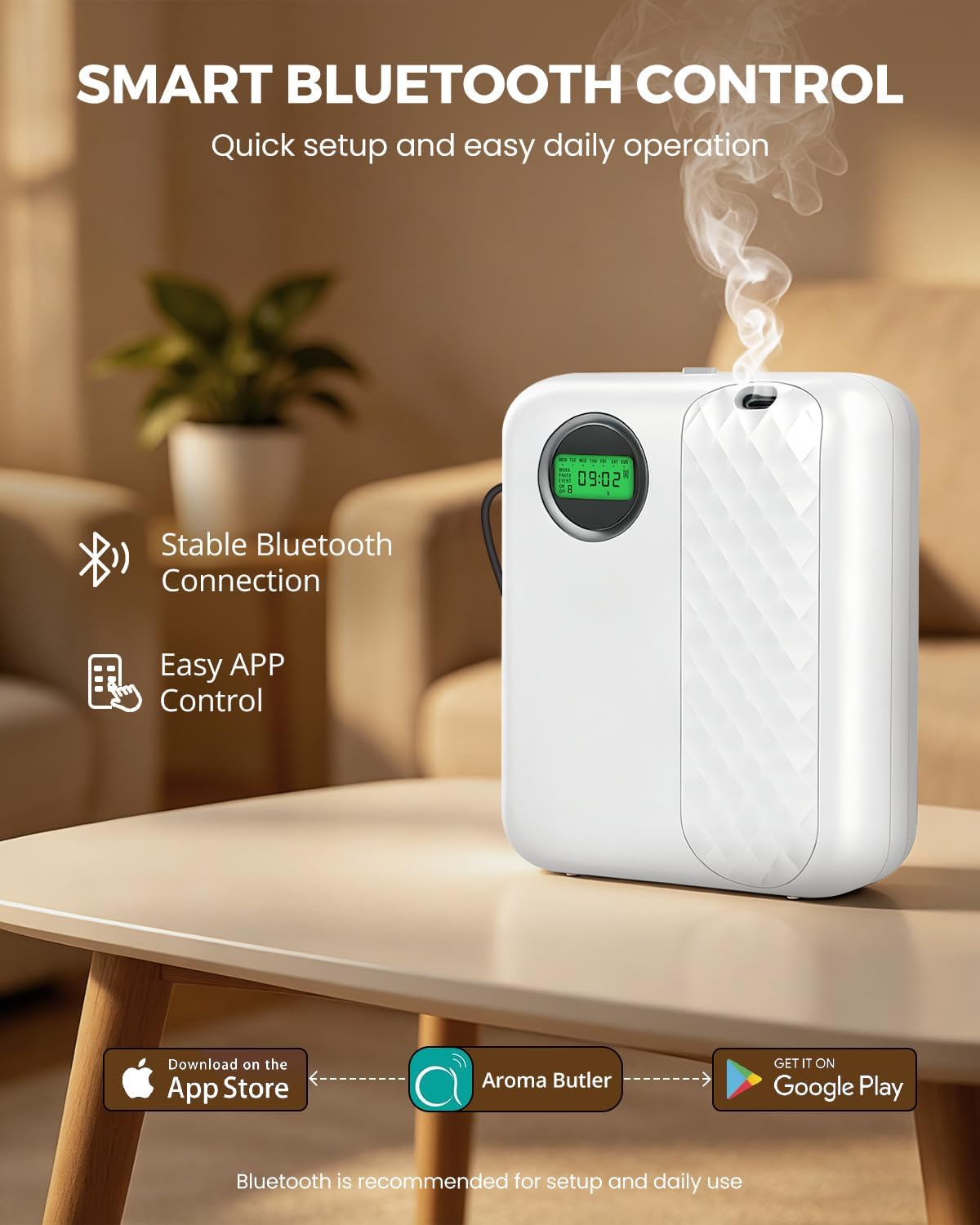 RoyAroma Waterless Essential Oil Diffuser for Home, Smart Scent Air Machine with Bluetooth App Control, Cold Air Diffuser for Large Rooms Up to 2000 Sq Ft, Wall Mount & Tabletop