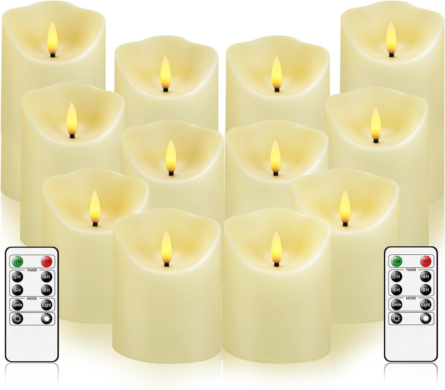 kakoya Flameless LED Candles Battery Operated with Remote and Timer,Flickering Electric Fake Plastic Pillar Candles Set of 12(D3 x H 3" 4" 5") Ivory