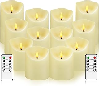 kakoya Flameless LED Candles Battery Operated with Remote and Timer,Flickering Electric Fake Plastic Pillar Candles Set of 12(D3 x H 3" 4" 5") Ivory
