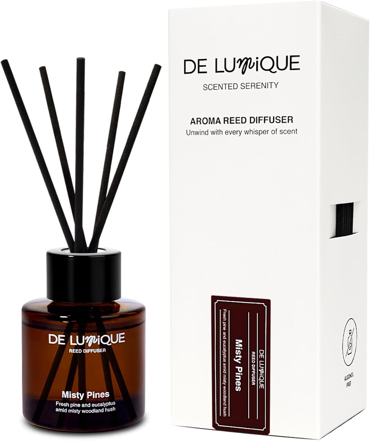 Misty Pines Scent Reed Diffuser – Luxury Reed Diffuser with Pine, Eucalyptus & Amber – Long-Lasting, Natural Aromatherapy Scent for Home, Office, or Bedroom – 50ml