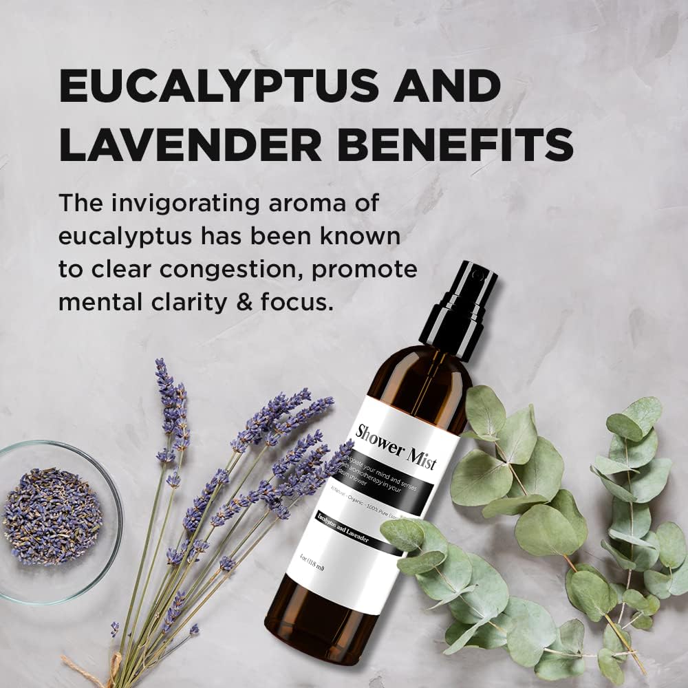 Eucalyptus and Lavender Daily Shower Spray – 4 fl oz | Naturally Made Essential Oil Shower Steamer for Sinus, Stress & Congestion Relief | Spa Mist, Aromatherapy, Room Scents - Enhances Mood (White)