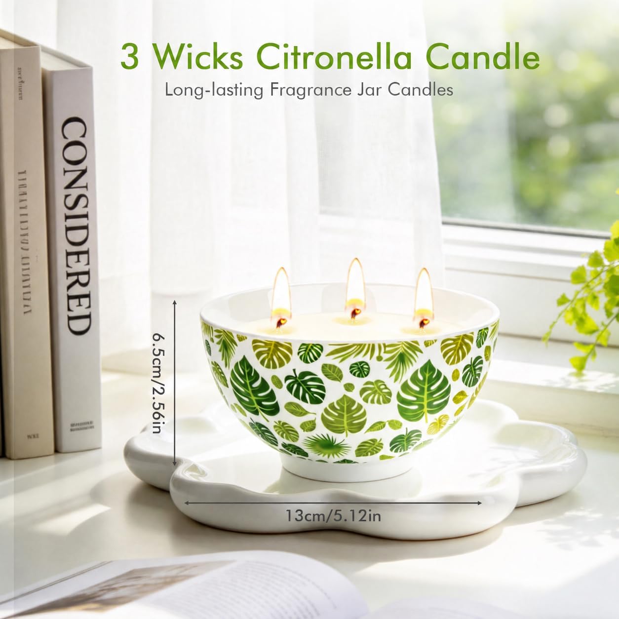 Citronella Candles Outdoor, 3 Wick Citronella Candles for Patio Natural Soy Wax with Essential Oil, Indoor and Outdoor Candle for Backyard, Garden, Camping, Balcony, and Summer Party, Ceramic Jar