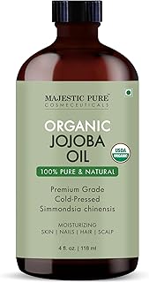 Majestic Pure Organic Jojoba Oil - 100% Pure & Natural - Premium Grade, Cold-Pressed, Hexane-Free Carrier Oil for Skin, Hair and Body - Moisturizing Skin, Hair and Scalp -4 Fl Oz