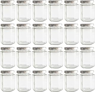 190ml 6oz Hexagon Glass Jars, Pack of 24 Sets With Silver Lids for Jam, Honey, Jelly, Candy, Candle, Wedding Favors, Baby Shower, Spice, Crafts, Party Favors, Samples