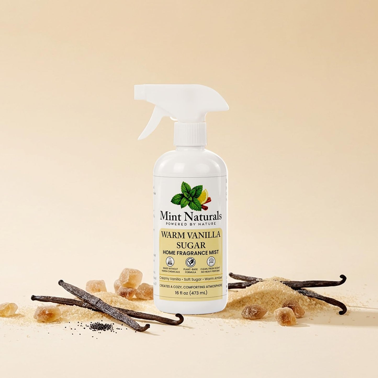 Natural Vanilla Room Spray & Odor Eliminator - Warm Sugar Scent 16oz | Cozy Vanilla Sugar Fragrance Mist, Plant-Based, Non-Toxic, Home Office Car Bathroom, Made in USA by Mint Naturals