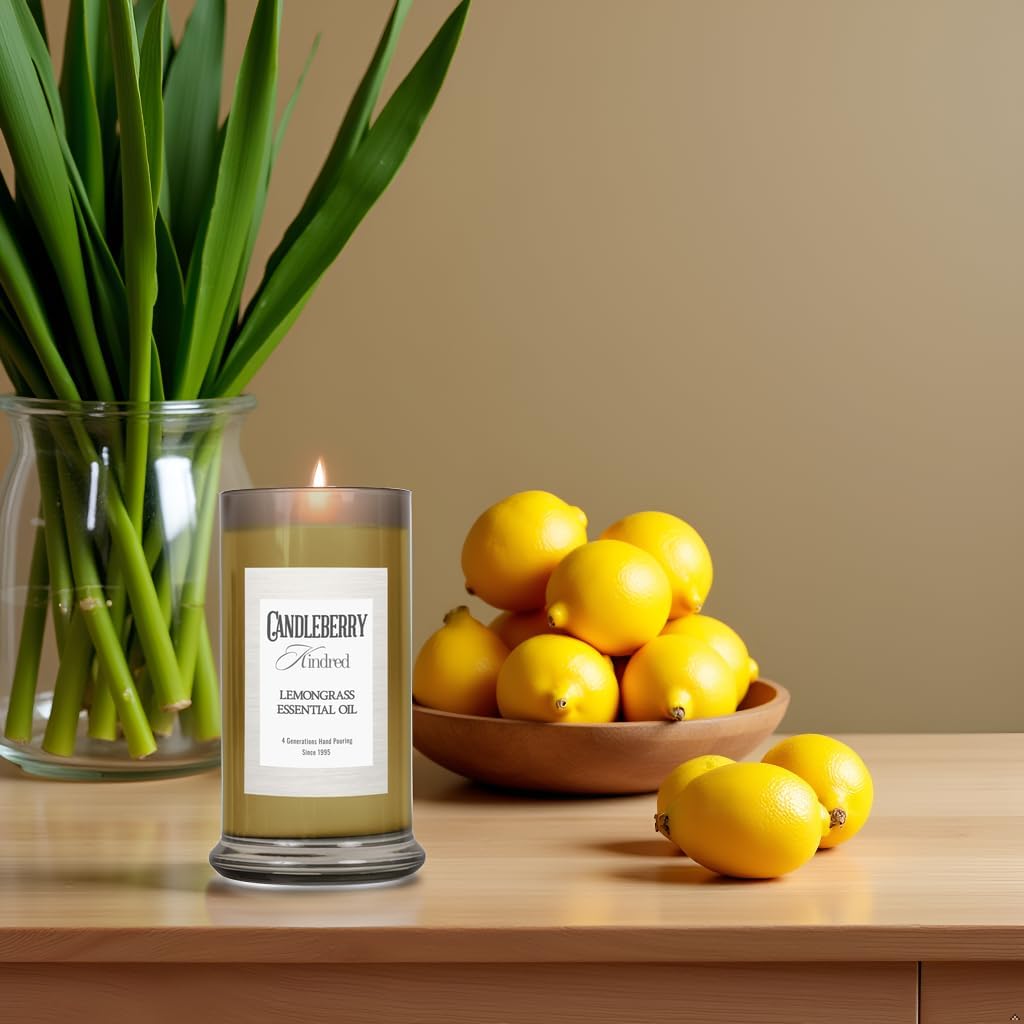 Candleberry Candles Kindred Collection | Luxury Glass Jar | USA Hand Poured Soy Blend Candle | Highly Scented & Long Lasting | Up to 90 Hour Burn Time (Lemongrass Essential Oil)