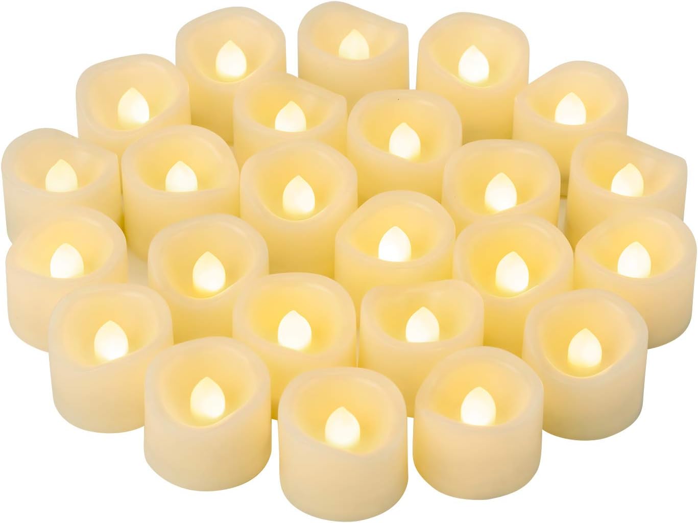 24 PCS LED Flameless Flickering Tea Lights Votive Candle Battery Operated/Electric Flicker LED Tealight Bulk Fake Candles for Halloween Christmas Wedding Party Decorations (Warm White)