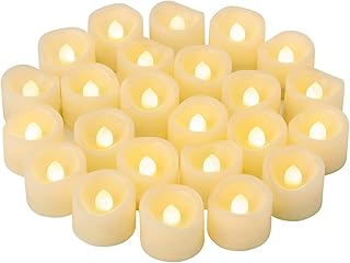 24 PCS LED Flameless Flickering Tea Lights Votive Candle Battery Operated/Electric Flicker LED Tealight Bulk Fake Candles for Halloween Christmas Wedding Party Decorations (Warm White)