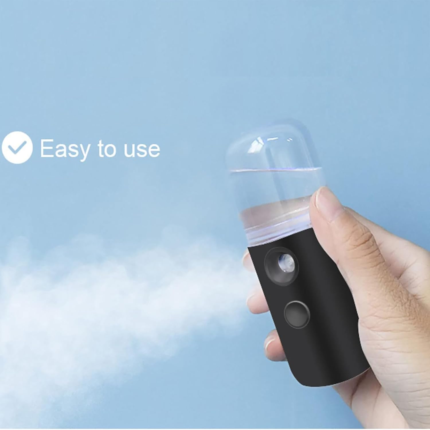 Kingsmile Mini Nano Mister, Black Handy Lash Mister for Eyelash Extensions | Face Mister with 1OZ /30ML Large Capacity Visual Water Tank, Moisturizes & Cool Down the Skin, Portable, Easy to Add Water