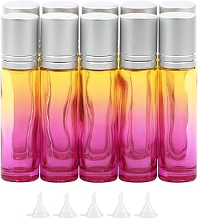 10Pcs Glass Rolling Bottles Set, 10ml (1/3oz) Yellow Rose Gradient Roll on Vials with Funnels for Essential Oil Aromatherapy Perfume Liquid Massage