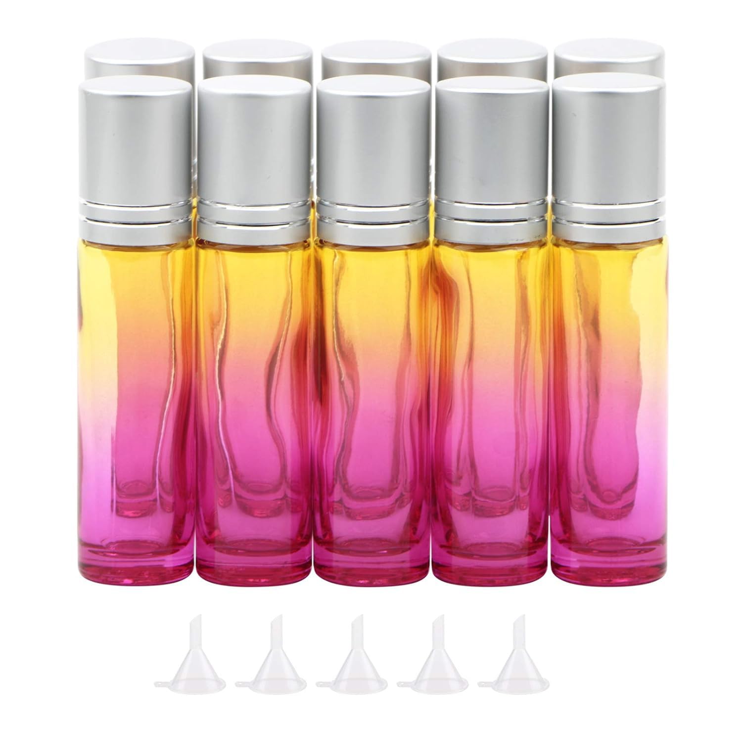 10Pcs Glass Rolling Bottles Set, 10ml (1/3oz) Yellow Rose Gradient Roll on Vials with Funnels for Essential Oil Aromatherapy Perfume Liquid Massage