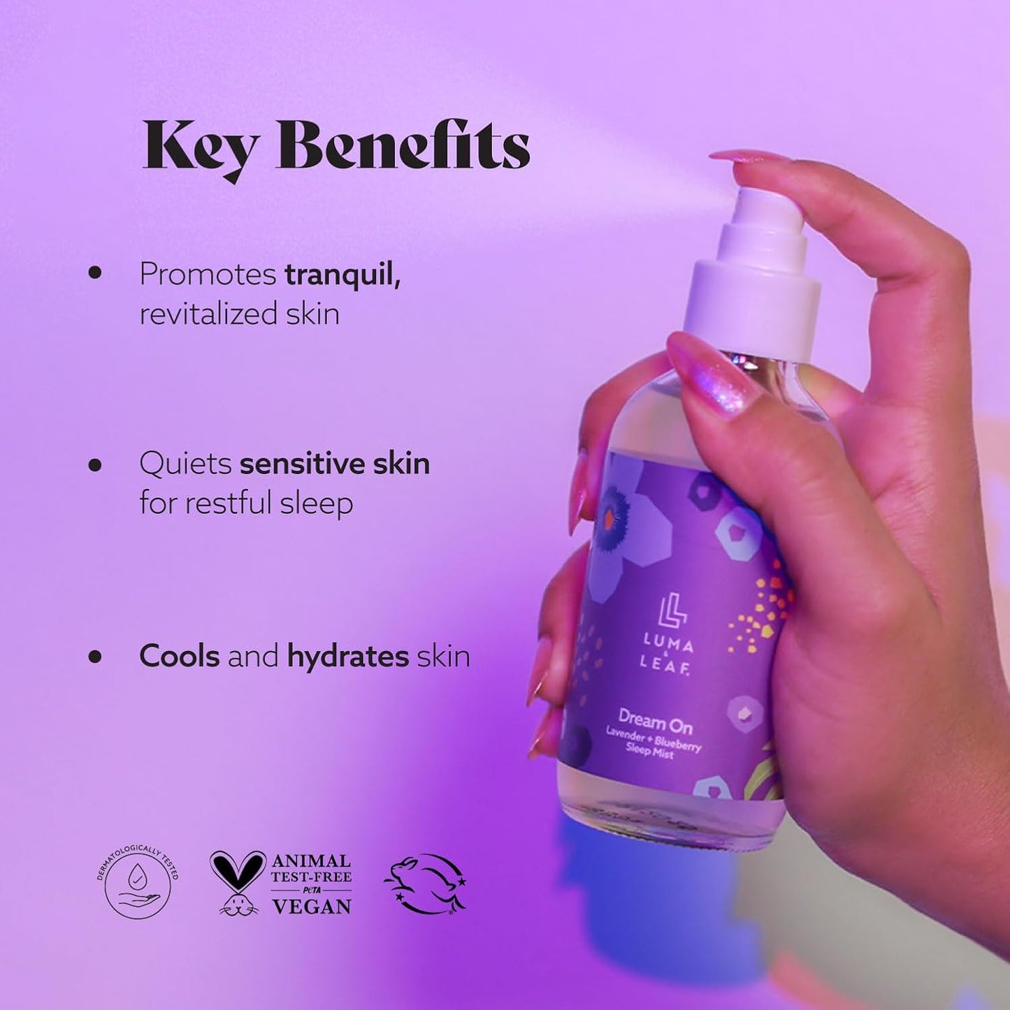 LUMA & LEAF Pillow Spray for Sleep, Lavender Calming Pillow & Face Mist with Blueberry, Soothing Aromatherapy Linen & Room Spray for Relaxation, Natural Vegan Sleep Mist, 4 fl oz