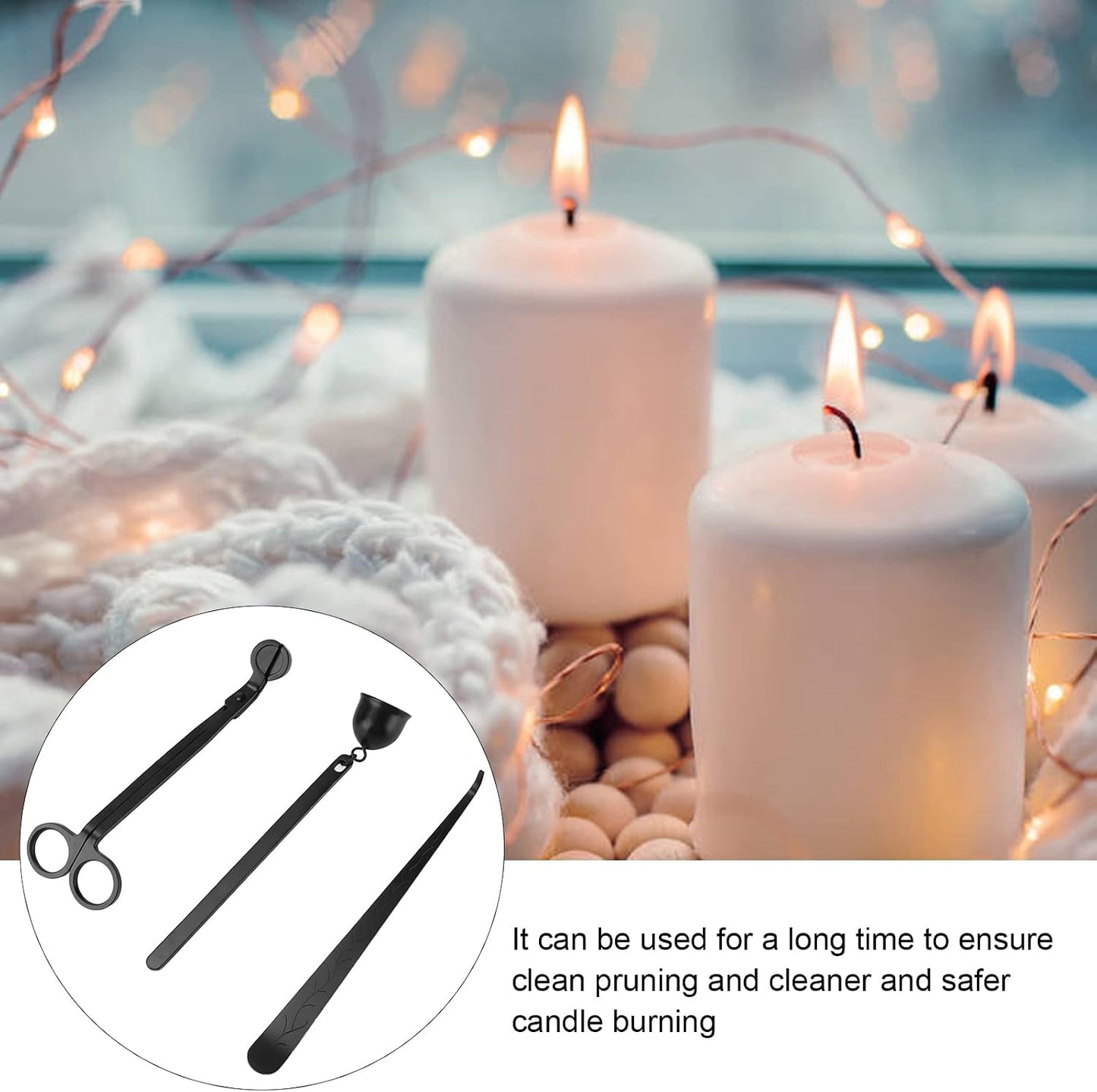 Candle Tool Set, Wick Trimmer and Extinguisher Kit, Stainless Steel Candle Wick Scissors with Hook and Snuffer for Aromatherapy Candles, Elegant Gift Set for Candle