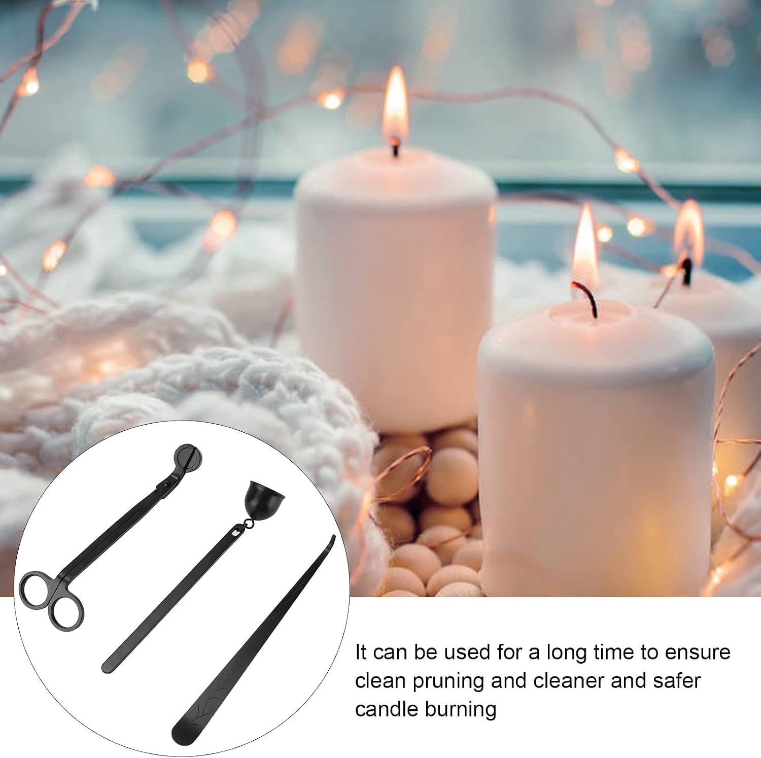Candle Tool Set, Wick Trimmer and Extinguisher Kit, Stainless Steel Candle Wick Scissors with Hook and Snuffer for Aromatherapy Candles, Elegant Gift Set for Candle