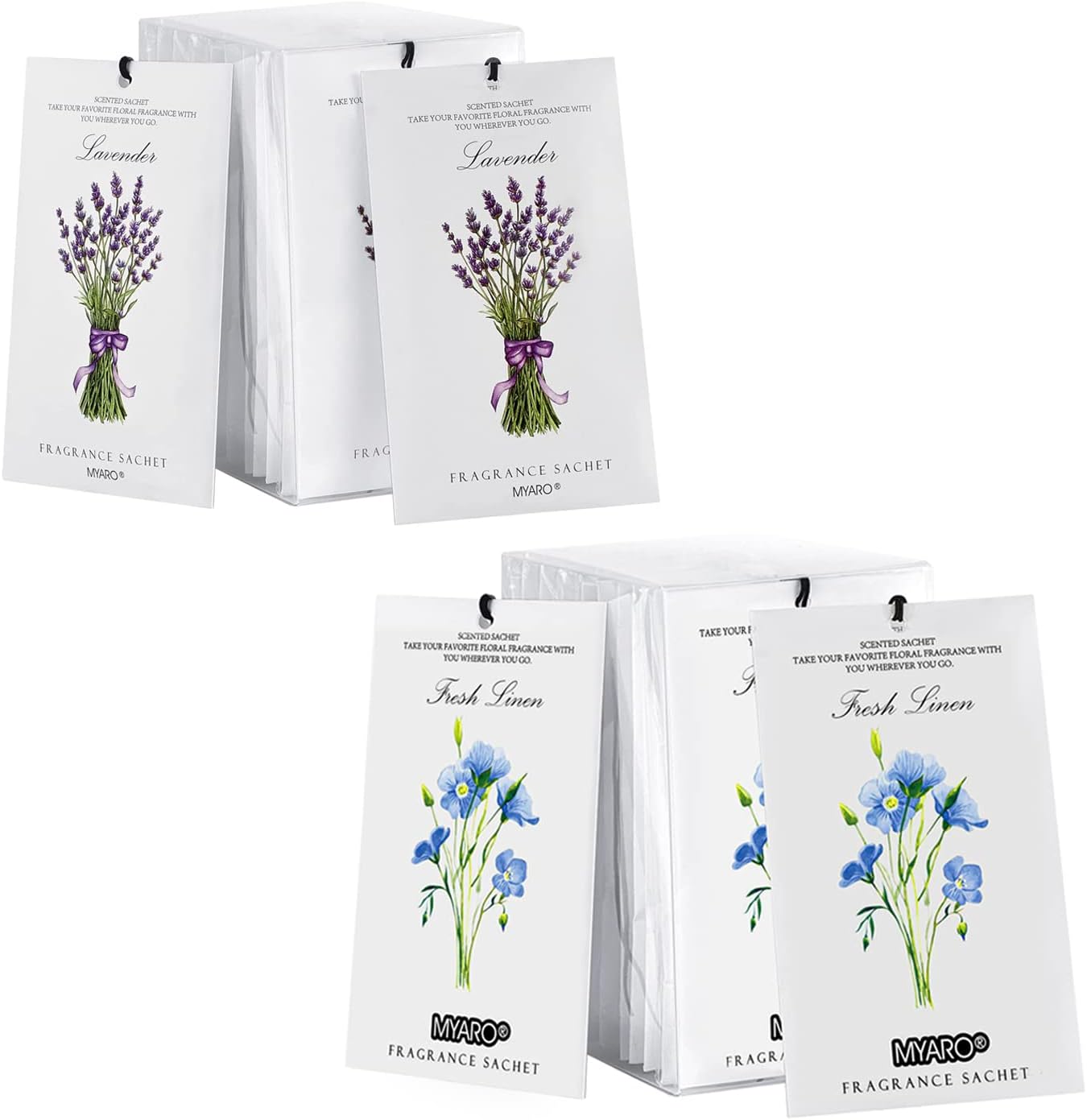 MYARO 12 Packs Lavender and 12 Packs Linen Scented Sachets Air Freshener for Drawer and Closet, Long-Lasting Sachets Bags Drawer deodorizers Fresh Scents, Home Fragrance Sachet for Lover