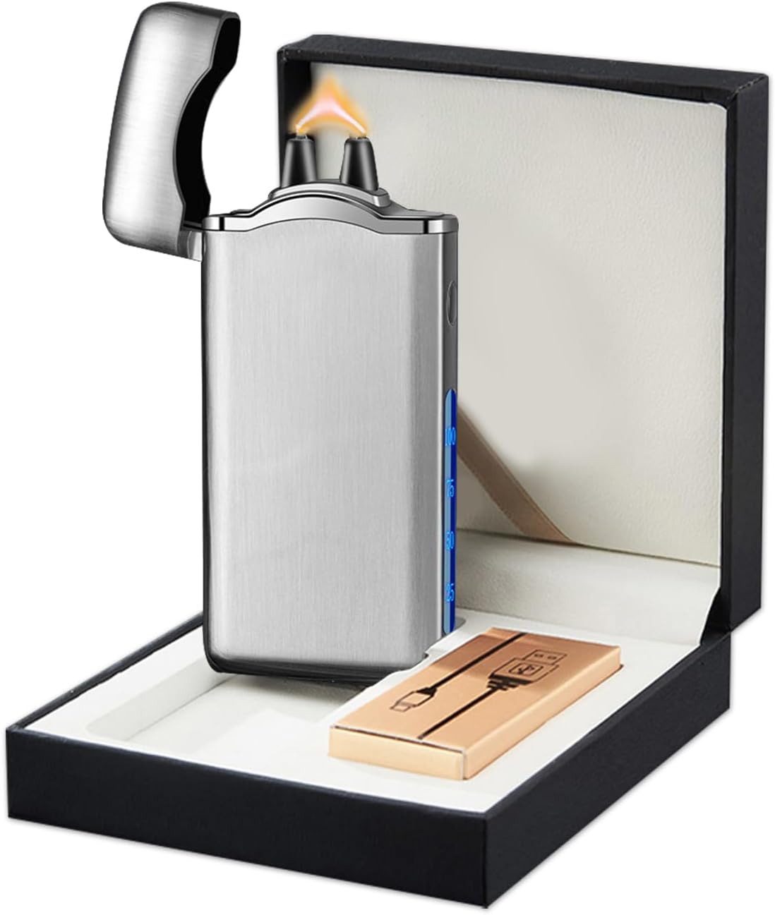 SKRFIRE Dual Arc Electric Lighter – Upgraded Plasma Lighter, Rechargeable with Touch Ignition, Digital Battery Display, Windproof for Candle, BBQ, Camping & Travel (Silver Ice