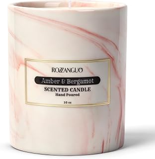 Luxury Marble Jar Scented Candle | Women Men | Non Toxic 100% Natural Coconut & Soy Wax Blend Cotton Wick | Hand Poured Highly Scented Long Lasting (Amber & Bergamot, 10 Ounces)