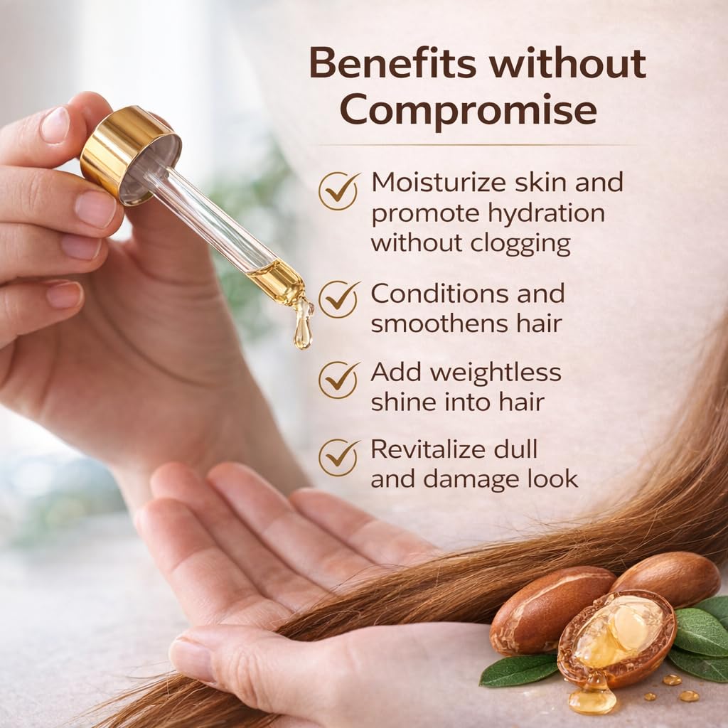 Organic Argan Oil of Morocco — USDA Certified, Cold-Pressed 100% Pure Argan Oil for Hair, Skin, & Nails — Lightweight, Fast-Absorbing for Soft Skin, Frizz Control, & Shine (Finest Glass Bottle, 4OZ)