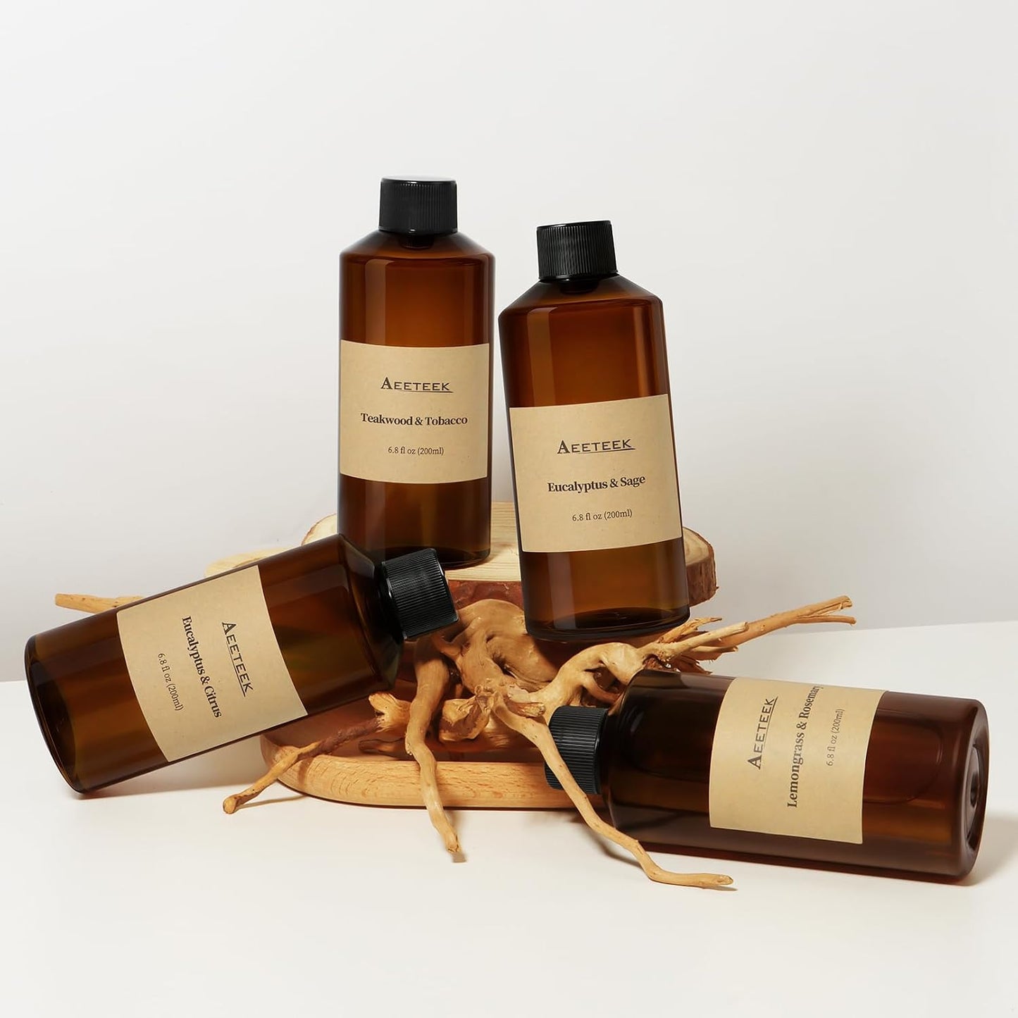 Reed Diffuser, Sandalwood Essential Oil Refill with Diffuser Sticks, 6.8 Fl Oz (200ml) Woody Scented Diffusers, Long-Lasting Fragrance for Home Decor