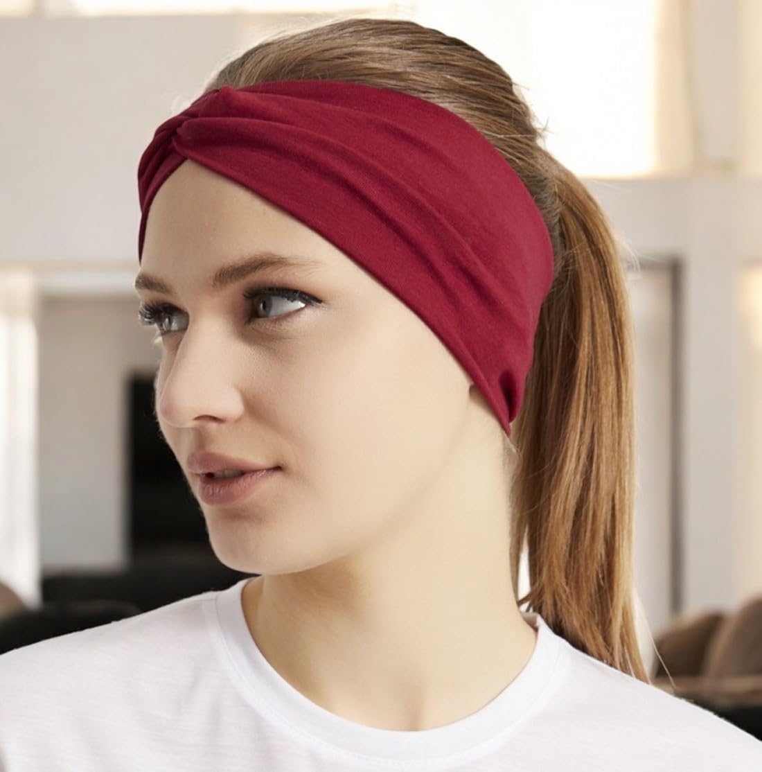 Wide Headbands for Women – Soft Cotton Twist Headband, 3.95" Extra Wide, Non Slip Workout Yoga Hair Band – One Size