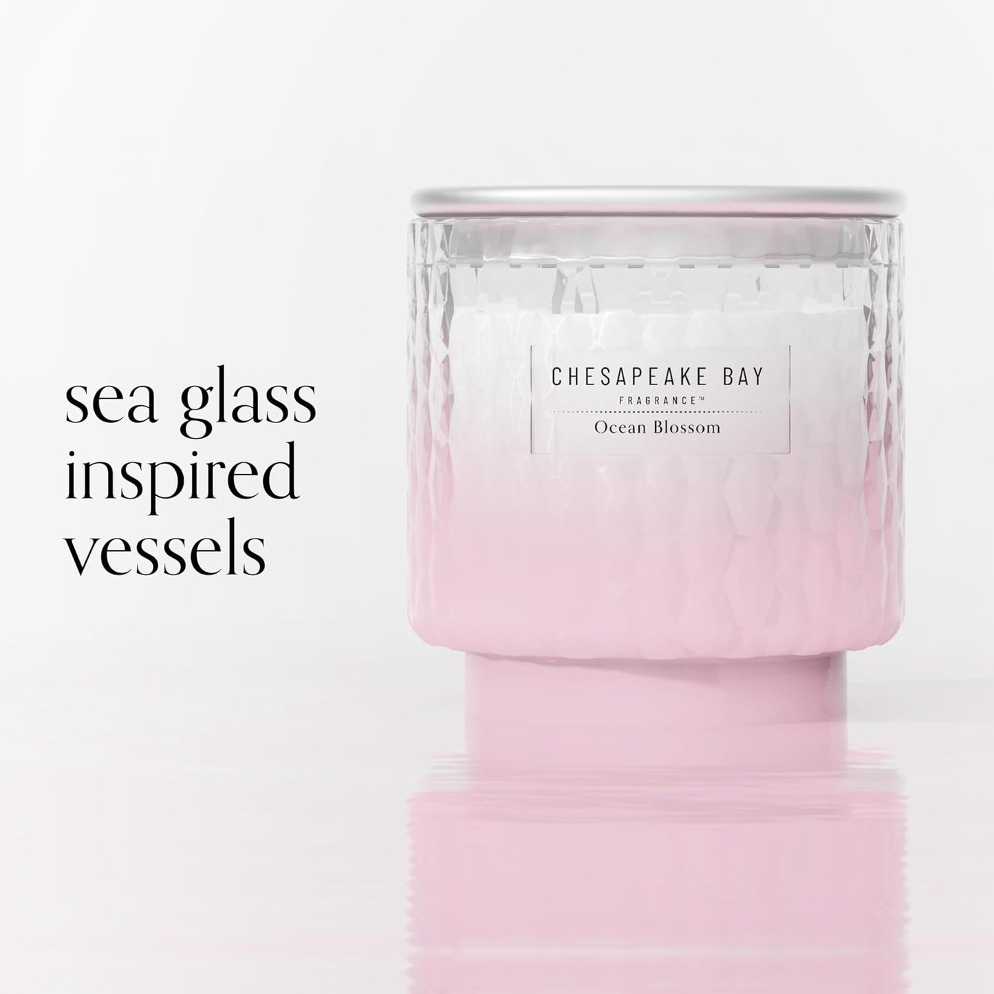 Chesapeake Bay, 11oz Ocean Blossom Scented Candle, Mood Evoking Fragrance, Textured Sea Glass-Inspired Jar, Premium Soy Blend Wax with Essential Oils, Coastal Fragrance for Home Décor or Gifting