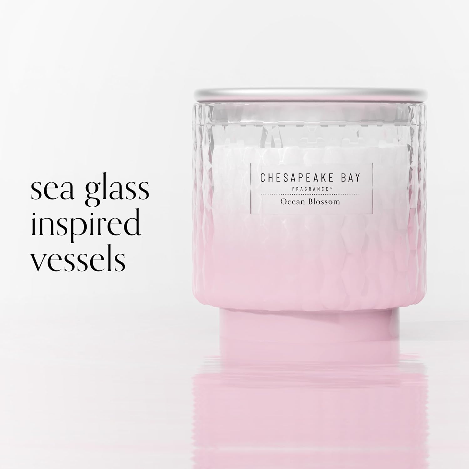 Chesapeake Bay, 11oz Ocean Blossom Scented Candle, Mood Evoking Fragrance, Textured Sea Glass-Inspired Jar, Premium Soy Blend Wax with Essential Oils, Coastal Fragrance for Home Décor or Gifting