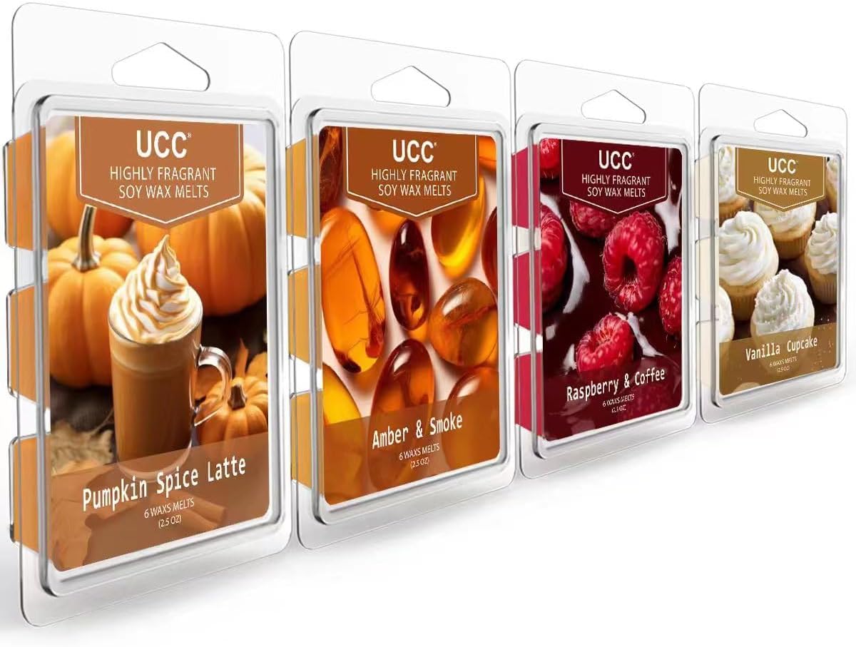 UCC Plant Based All Natural Wax Melts, Strong Fragrance, Long Lasting Premium Soy Scented Melts Cubes, Wax Melts Tarts, Colored Wax Melt - 4 Pack