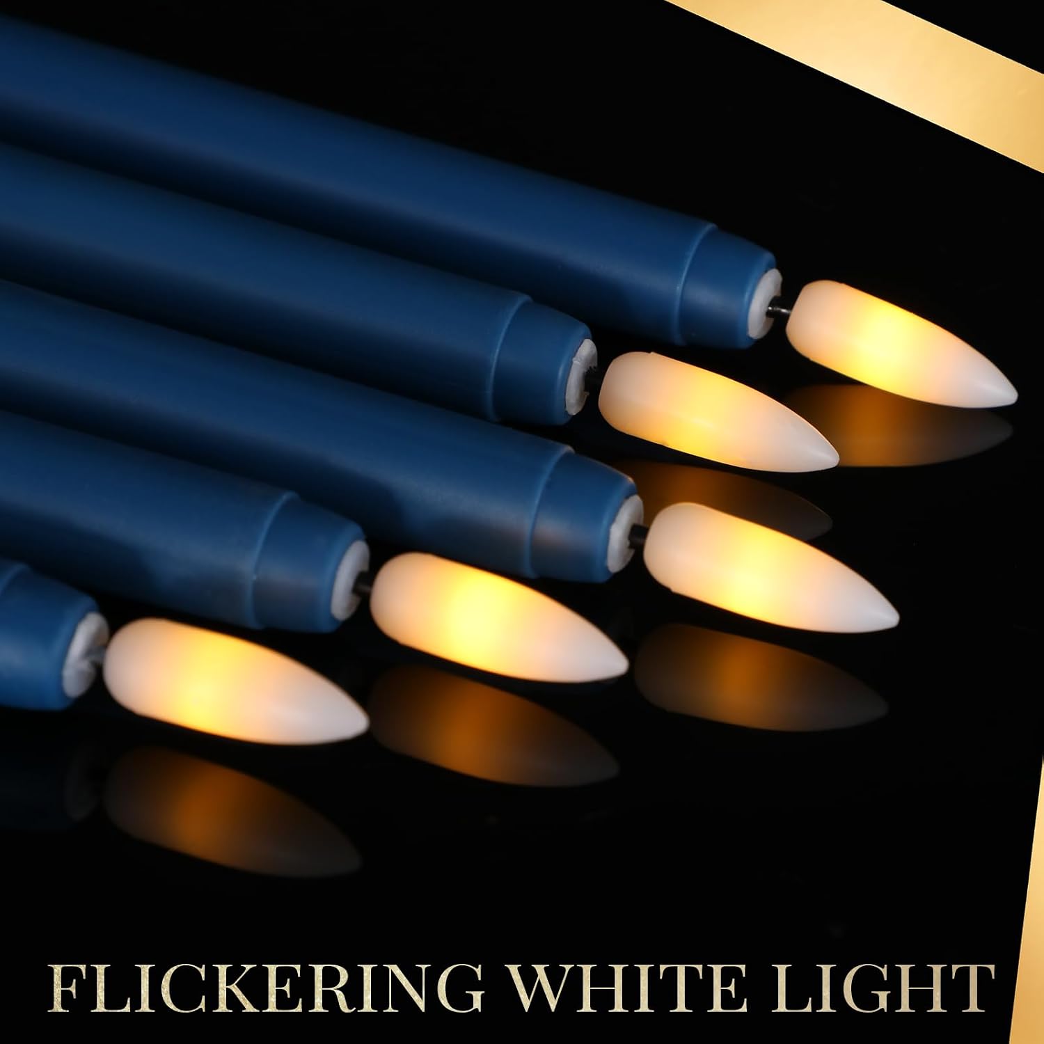 Macarrie 24 Packs Flameless Taper Candles Battery Operated Fake 11 Inch Long Candlelight LED Flameless Candlesticks Flickering Tapered for Summer Fall Wedding(Blue)